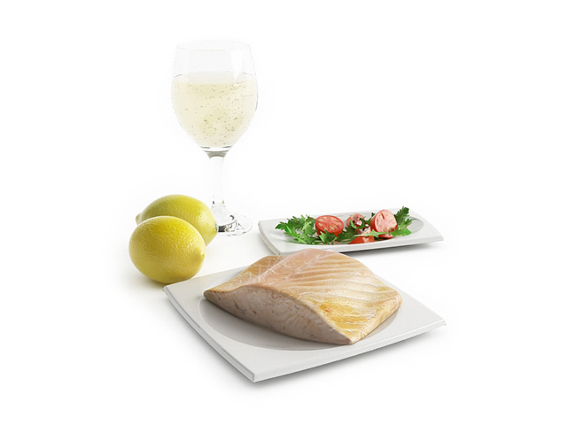 Creamed salmon with lemon and champagne 3d rendering