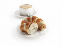 Croissant pastry and coffee 3d preview