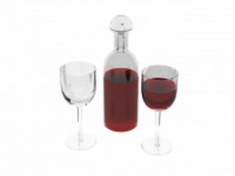 Wine and glass 3d model preview