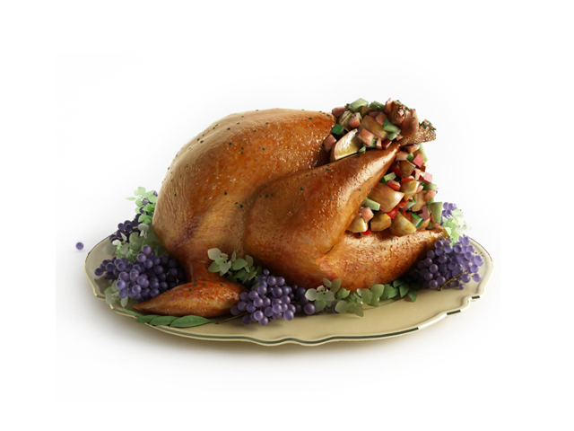 Christmas dinner of oven-roasted turkey 3d rendering