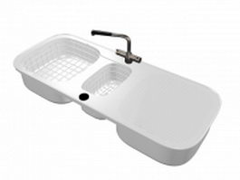 Kitchen sink with drainboard 3d model preview