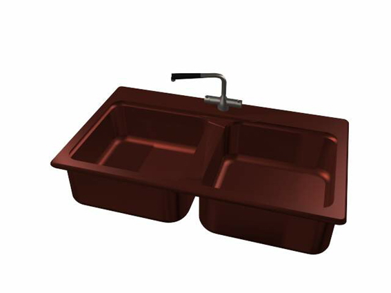 Dark red kitchen sink 3d rendering