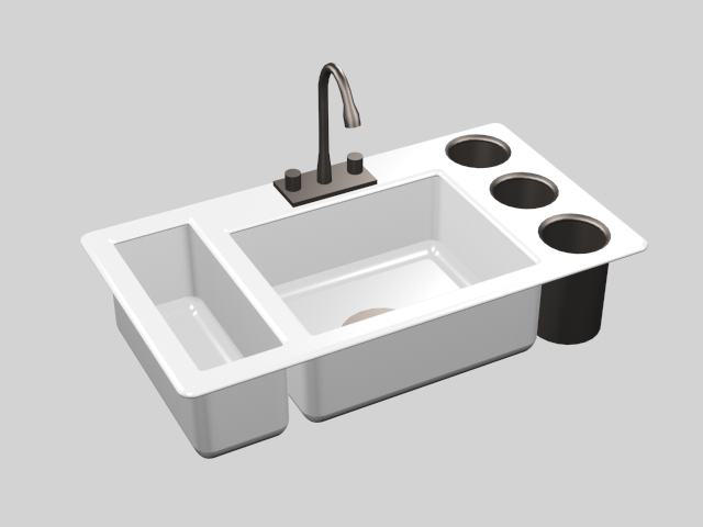 Single bowl sink with drainboard 3d rendering