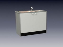 Double sink kitchen cabinet 3d model preview