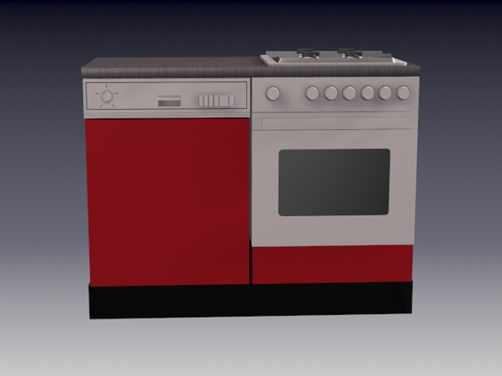 Red gas stove 3d rendering