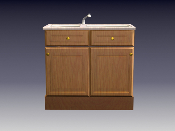 Wood cabinet with under-mount sink 3d rendering