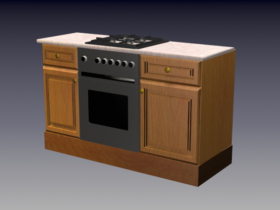 Gas stove wood cabinet 3d rendering