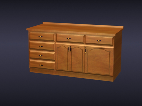 Wooden kitchen counter cabinet 3d rendering