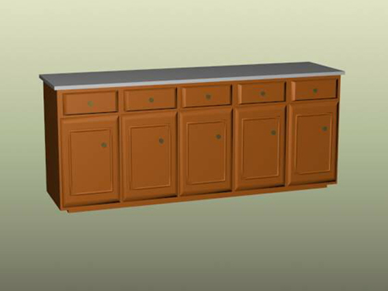 Modular wood kitchen cabinet 3d rendering