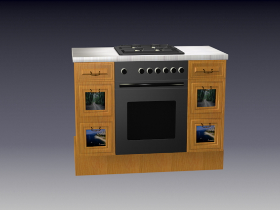 Domestic kitchen stove cabinet 3d rendering