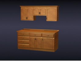 Wood kitchen cabinet unit 3d preview