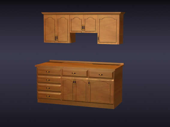 Wood kitchen cabinet unit 3d rendering