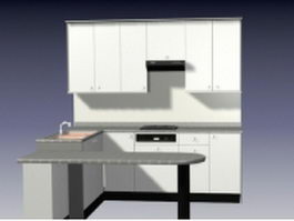 White kitchen design with counter 3d model preview