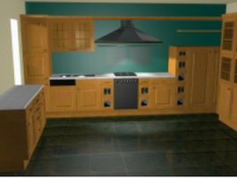 Classic open kitchen design 3d model preview