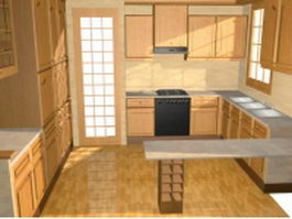 Double-file kitchen with counter 3d model preview