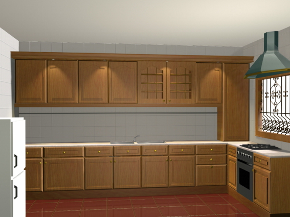 L shaped kitchen design 3d rendering