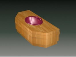 Wood counter top with washbasin 3d model preview