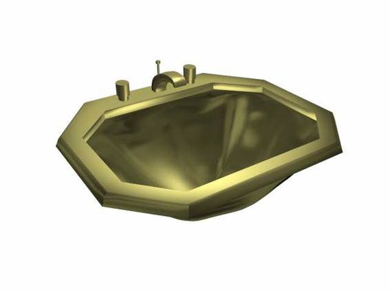 Brass bathroom sink 3d rendering
