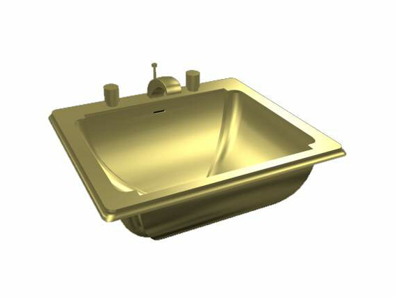 Brass sink basin 3d rendering