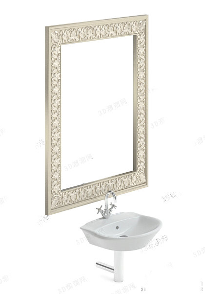 Wall mount basin with mirror 3d rendering