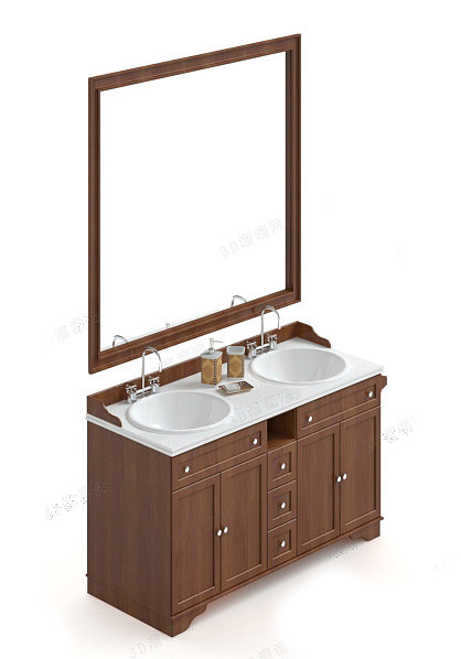 Double sink bathroom vanity cabinet 3d rendering