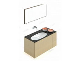 Granite counter top solid wood bathroom vanity 3d model preview