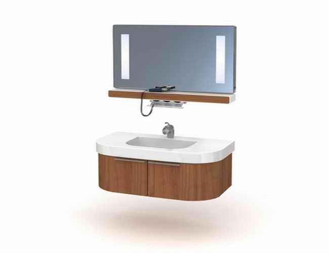 Bath vanity sink with mirror 3d rendering