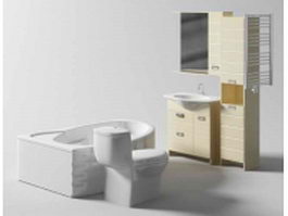 Bathroom vanity with tub and toilet 3d model preview