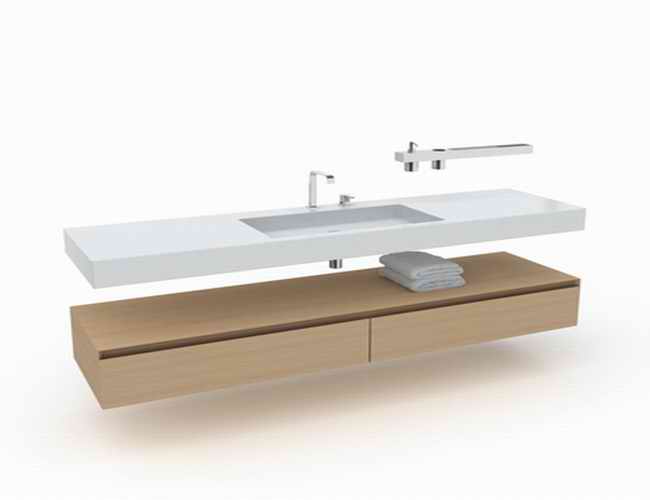 Long vanity with one sink 3d rendering