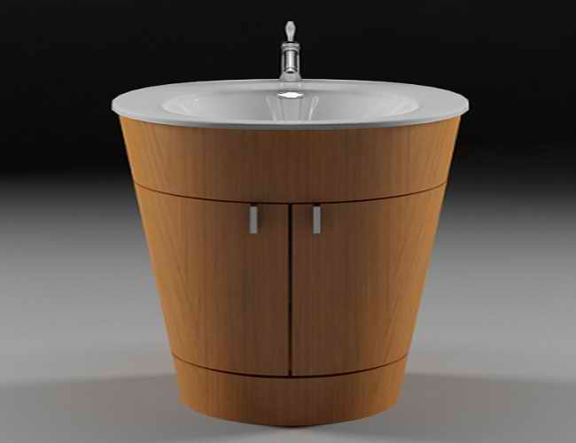 Wash basin with wood surround 3d rendering