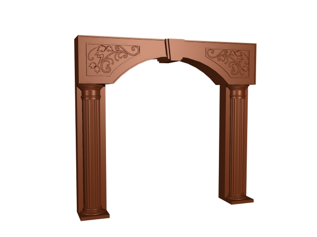 Carved wooden decorative door frame 3d rendering