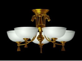 Golden bowl chandelier 3d model preview