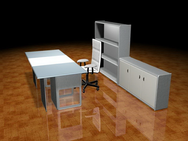Modern office desk and cabinets 3d rendering