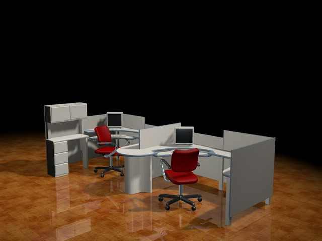 Office workstation cubicles 3d rendering