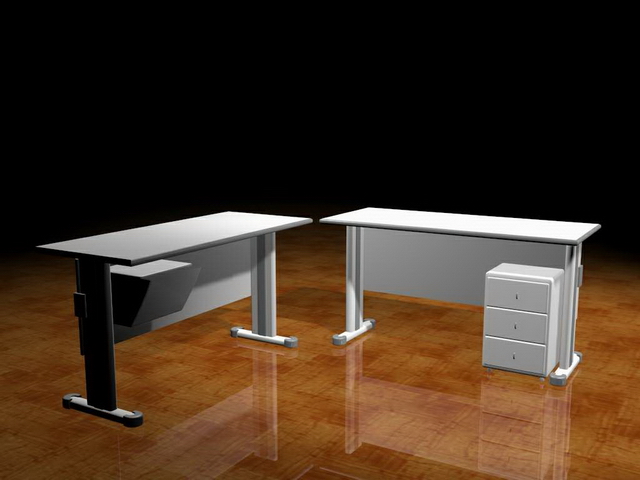 Office desks with cabinet 3d rendering