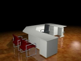 L-Shaped workstation and chairs 3d model preview