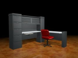 Workstation desk with cabinet and chair 3d model preview