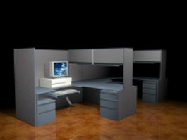 2-person office cubicle 3d model preview