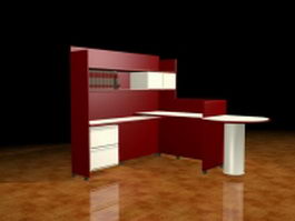 Red executive workstation furniture 3d preview