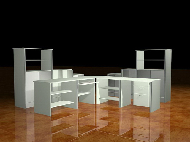 White office desk collection 3d rendering