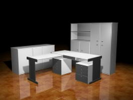 Modern white office desks with filing cabinets 3d model preview