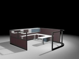 Office partition with U shaped cubicle desk 3d preview