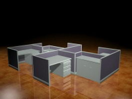 4 Person cubicle workstation 3d preview