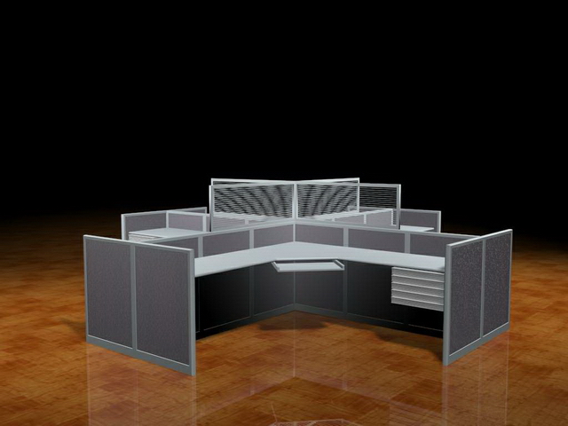 4 person workstation partition 3d rendering