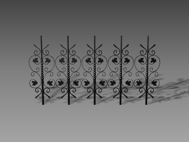 Decorative wrought iron fence panels 3d rendering