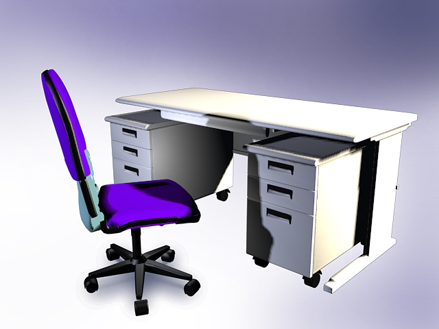 White office desk with hutch 3d rendering