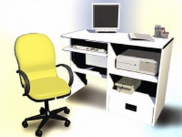 Traditional computer desk with computer and chair 3d model preview
