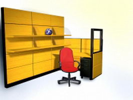 Office desk with bookshelf 3d model preview