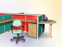 Office cubicle desk and chair 3d preview