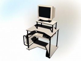 Computer desk with computer 3d model preview